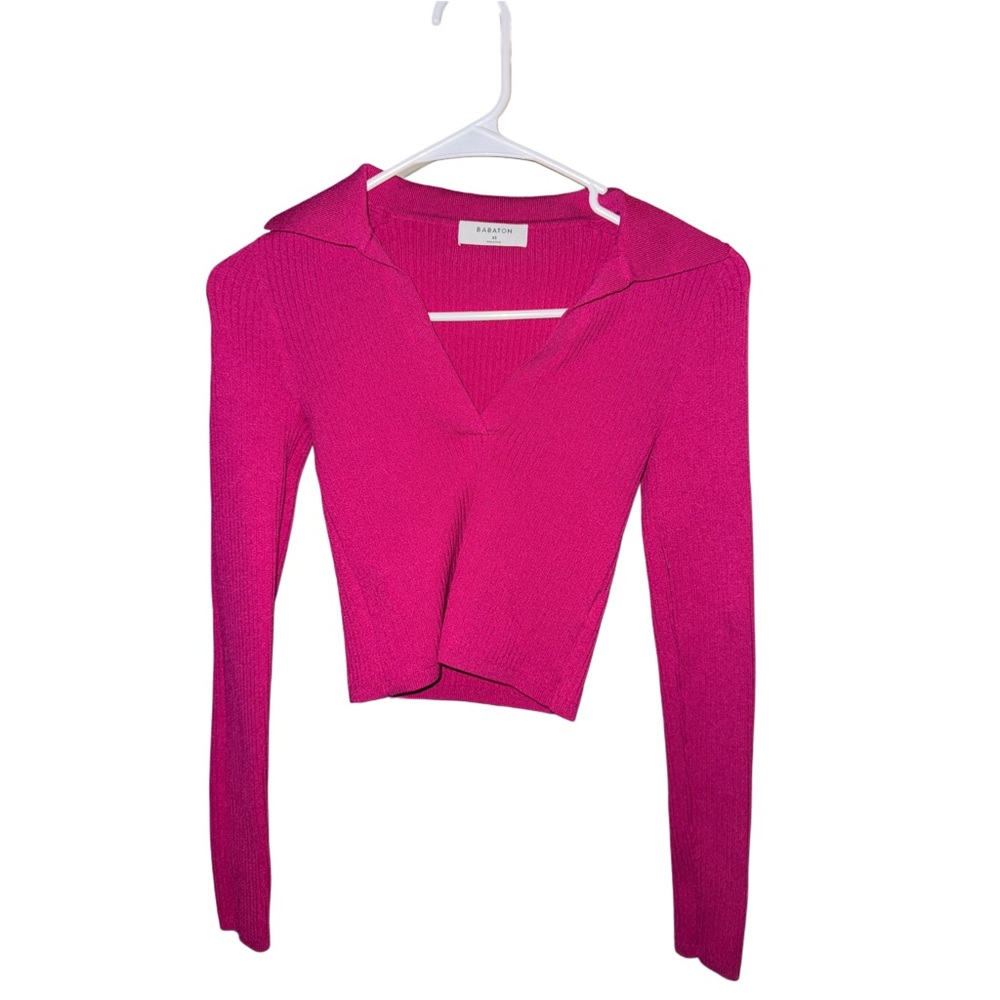 Ribbed V-Neck Top - Fuchsia